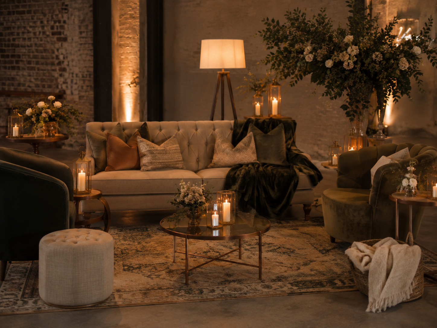 Cosy styled wedding lounge
